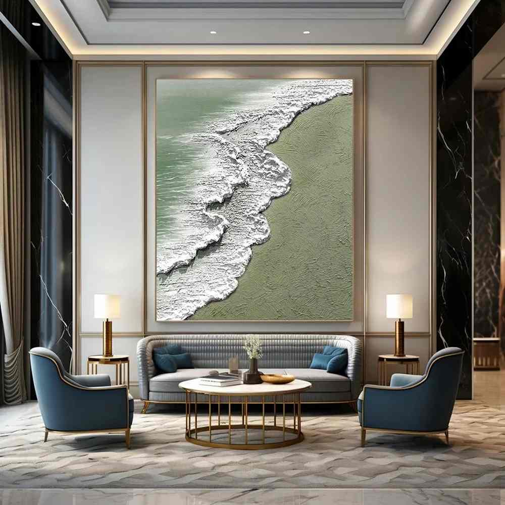 Seaside Original White Ocean Room Abstract Canvas Wall Art A63JP